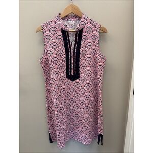 Duffield Lane Shift Dress  L Mackinac Firework Print V-Neck Sleeveless Knee NWT